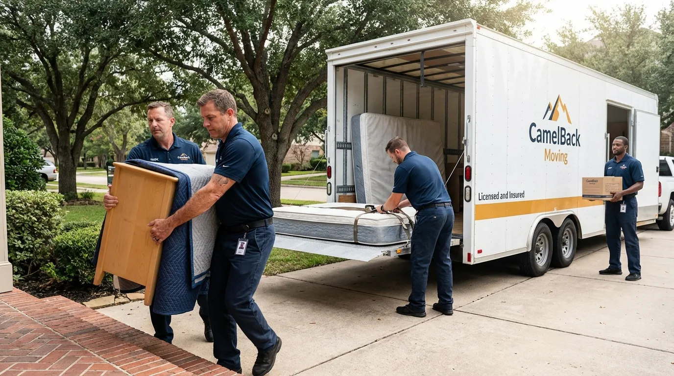 Crew loading residential truck for cross-state move from Colona, IL