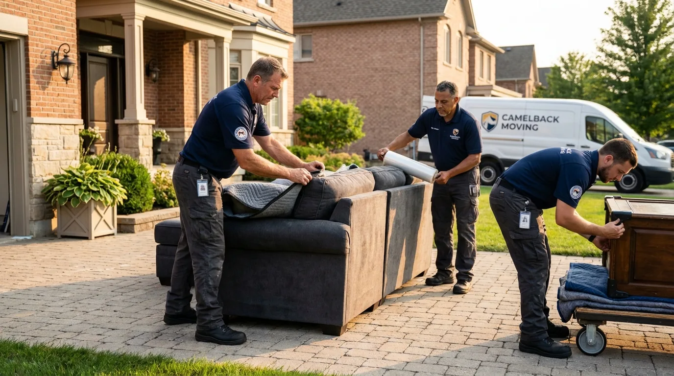 Large estate moving crew wrapping furniture in Colona, IL