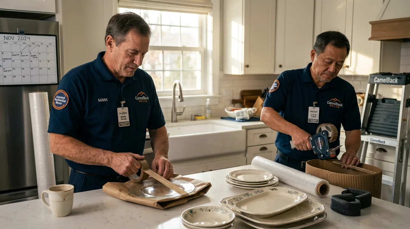 Professional crew packing kitchen dishware in Colona, IL